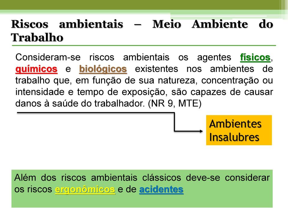 ou intensidade e tempo de exposição, são capazes de causar danos à saúde do trabalhador.