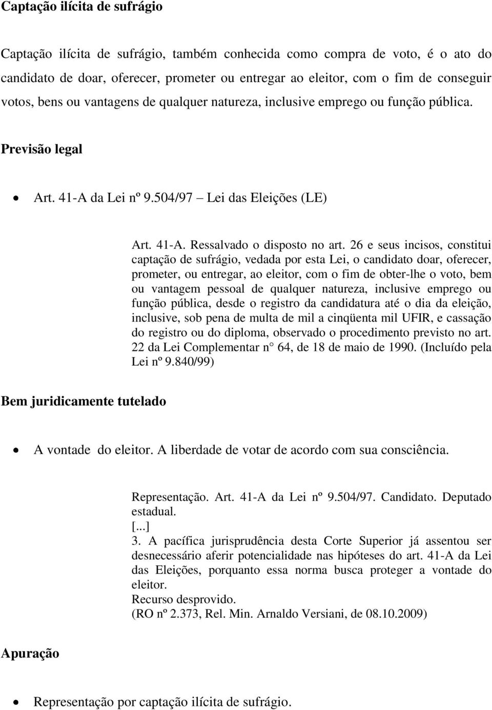 26 e seus incisos, constitui captação de sufrágio, vedada por esta Lei, o candidato doar, oferecer, prometer, ou entregar, ao eleitor, com o fim de obter-lhe o voto, bem ou vantagem pessoal de