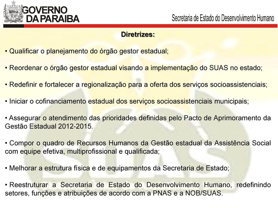 Aprimoramento da Gestão Estadual 2012-2015.