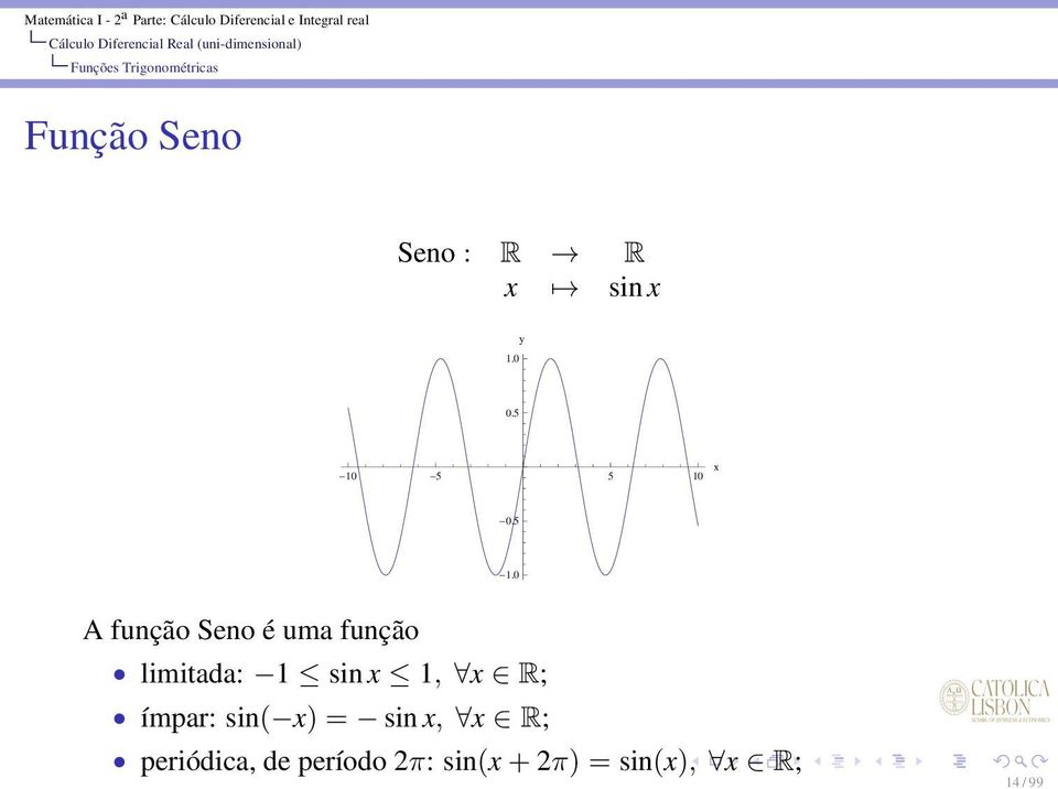 5 A função Seno é uma função limitada: 1 sin x 1, x R;