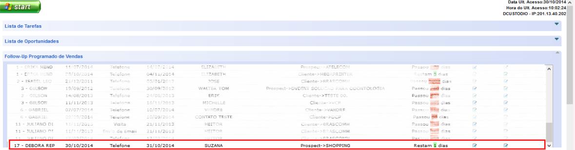 Follow up de Vendas Não é possível alterar uma chamada, para qualquer nova informação é necessário sempre abrir uma nova chamada, e para que essa chamada desapareça do follow up de vendas é