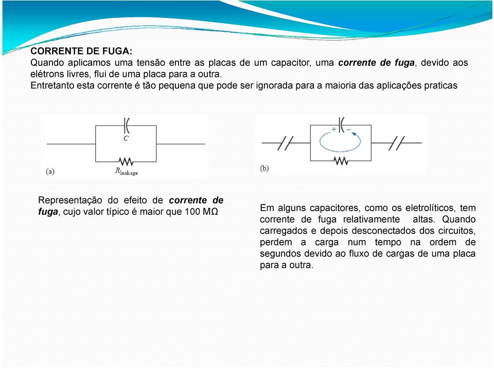 Entretanto esta corrente é tão pequena que pode ser ignorada para a maioria das aplicações praticas Representação do efeito de corrente de fuga,