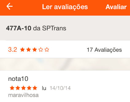 Tela de informações da linha Tocando em uma das linhas na tela do ponto de parada, é exibida a tela com informações sobre a linha selecionada.