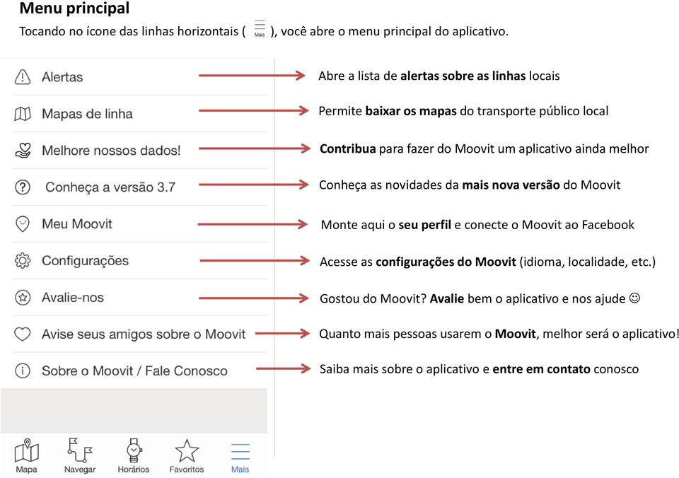 aplicativo ainda melhor Conheça as novidades da mais nova versão do Moovit Monte aqui o seu perfil e conecte o Moovit ao Facebook Acesse as