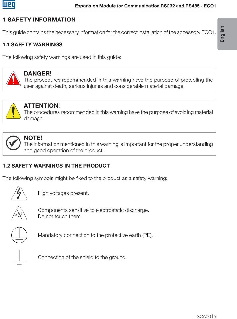 The procedures recommended in this warning have the purpose of avoiding material damage. NOTE!