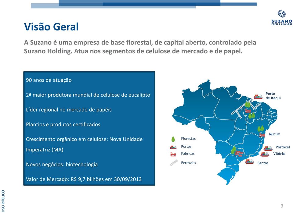 90 anos de atuação 2ª maior produtora mundial de celulose de eucalipto Líder regional no mercado de papéis Plantios e produtos certificados Crescimento