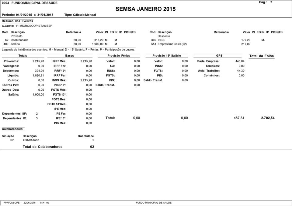 90 Dependentes SF: 2 Dependentes IR: 3 2.215,20 2.