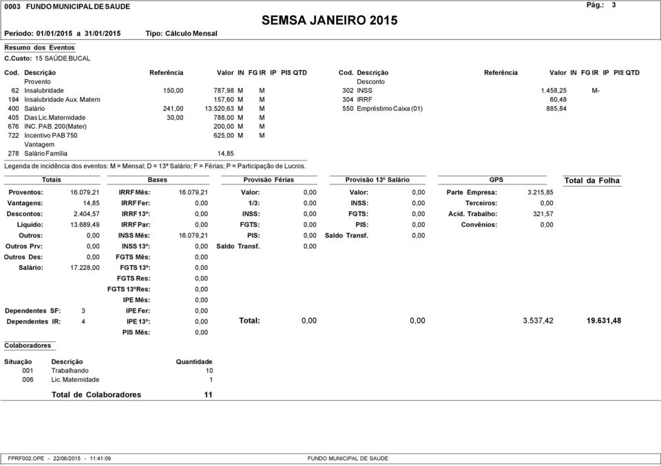 200(Mater) 20 M M 722 Incentivo PAB 750 625,00 M M Vantagem 278 Salário Família 14,85 s: 16.079,21 14,85 s: 2.404,57 Líquido: 13.689,49 Salário: 17.