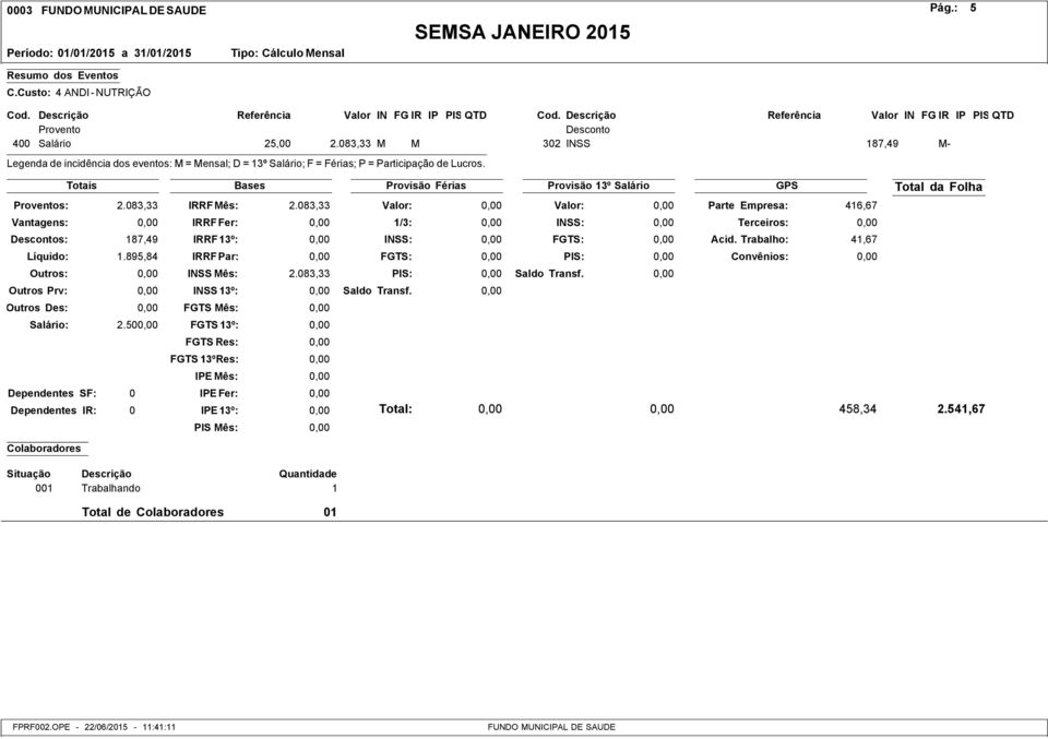 50 Dependentes SF: 0 Dependentes IR: 0 2.083,33 2.