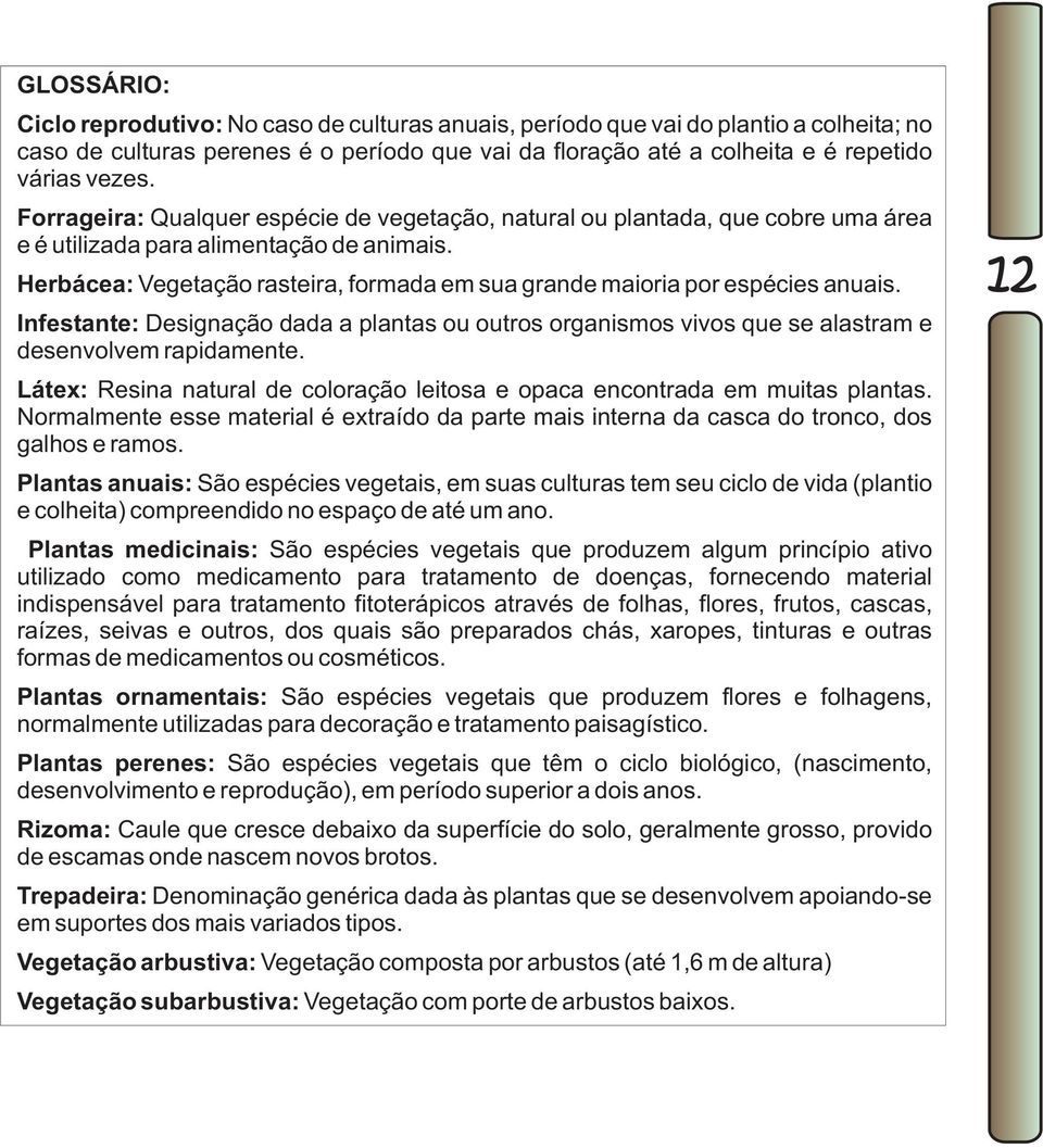 Herbácea: Vegetação rasteira, formada em sua grande maioria por espécies anuais. Infestante: Designação dada a plantas ou outros organismos vivos que se alastram e desenvolvem rapidamente.