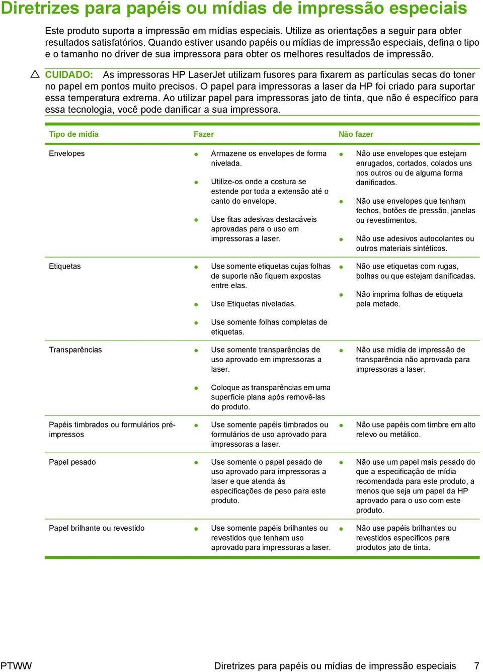 CUIDADO: As impressoras HP LaserJet utilizam fusores para fixarem as partículas secas do toner no papel em pontos muito precisos.