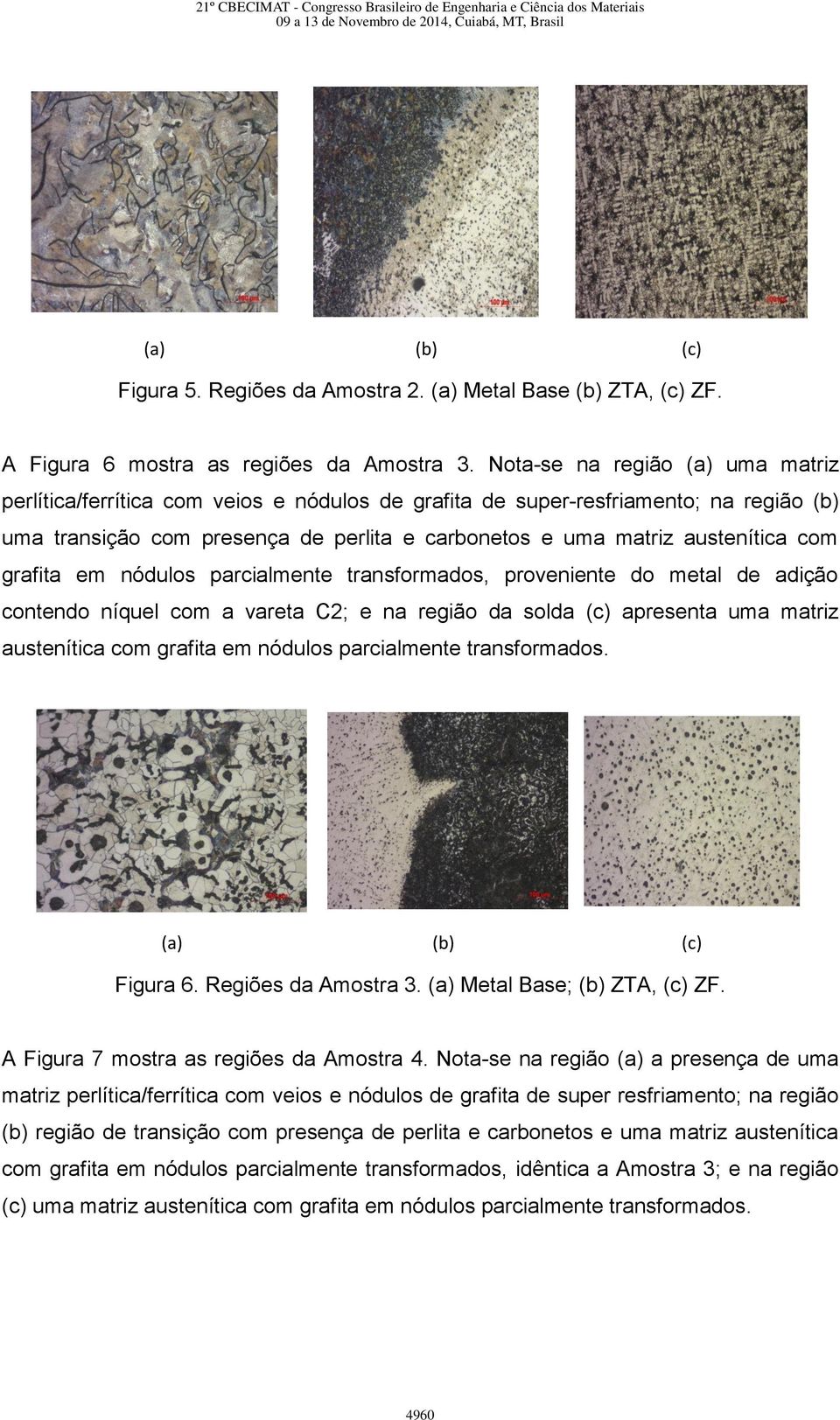 com grafita em nódulos parcialmente transformados, proveniente do metal de adição contendo níquel com a vareta C2; e na região da solda (c) apresenta uma matriz austenítica com grafita em nódulos