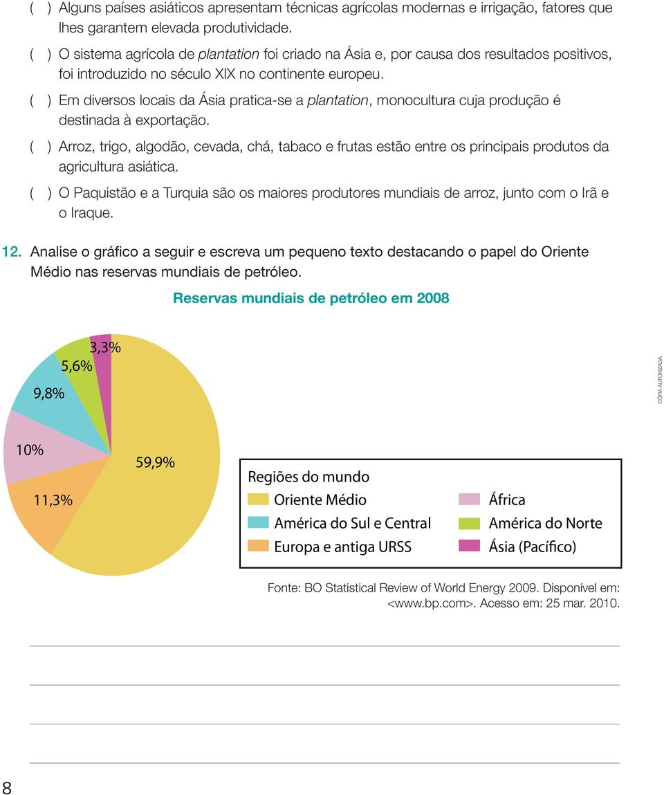 ( ) Em diversos locais da Ásia pratica-se a plantation, monocultura cuja produção é destinada à exportação.