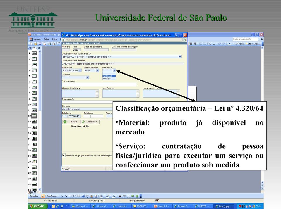 no Serviço: contratação de pessoa