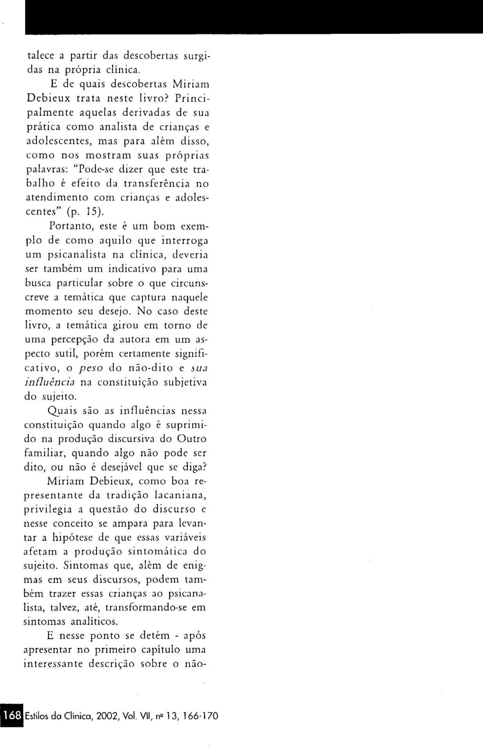 transferência no atendimento com crianças e adolescentes" (p. 15).