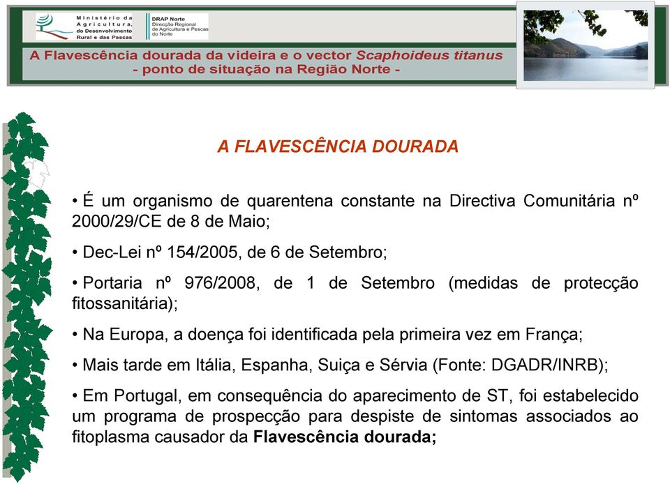 intificada pela primeira vez em França; Mais tar em Itália, Espanha, Suiça e Sérvia (Fonte: DGADR/INRB); Em Portugal, em