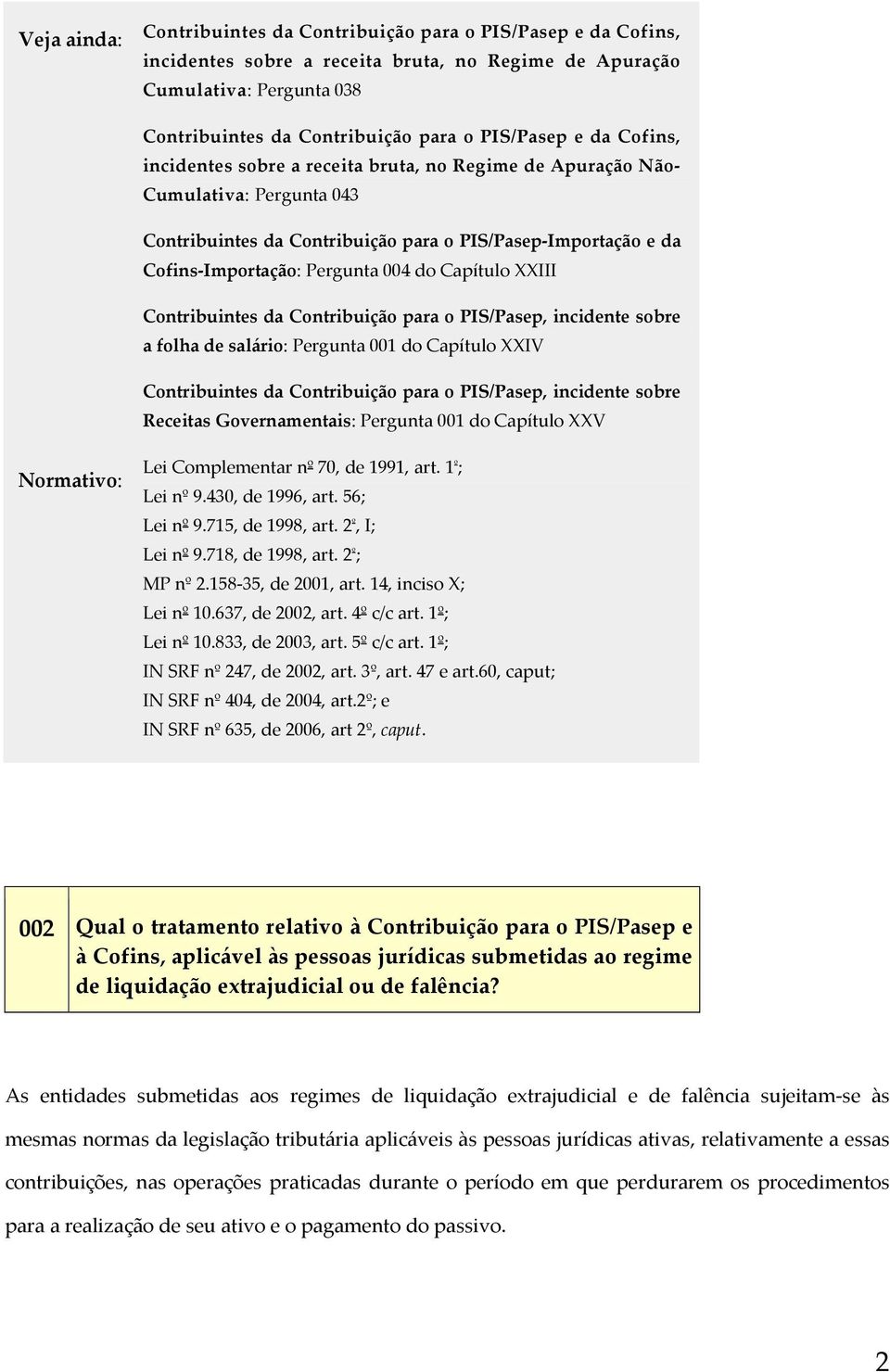 Capítulo XXIII Contribuintes da Contribuição para o PIS/Pasep, incidente sobre a folha de salário: Pergunta 001 do Capítulo XXIV Contribuintes da Contribuição para o PIS/Pasep, incidente sobre