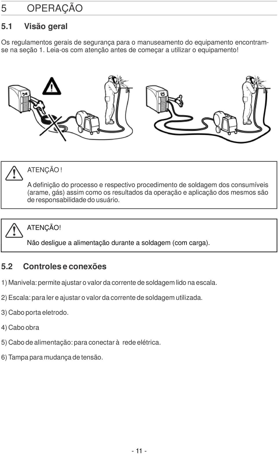 A definição do processo e respectivo procedimento de soldagem dos consumíveis (arame, gás) assim como os resultados da operação e aplicação dos mesmos são de responsabilidade do usuário.