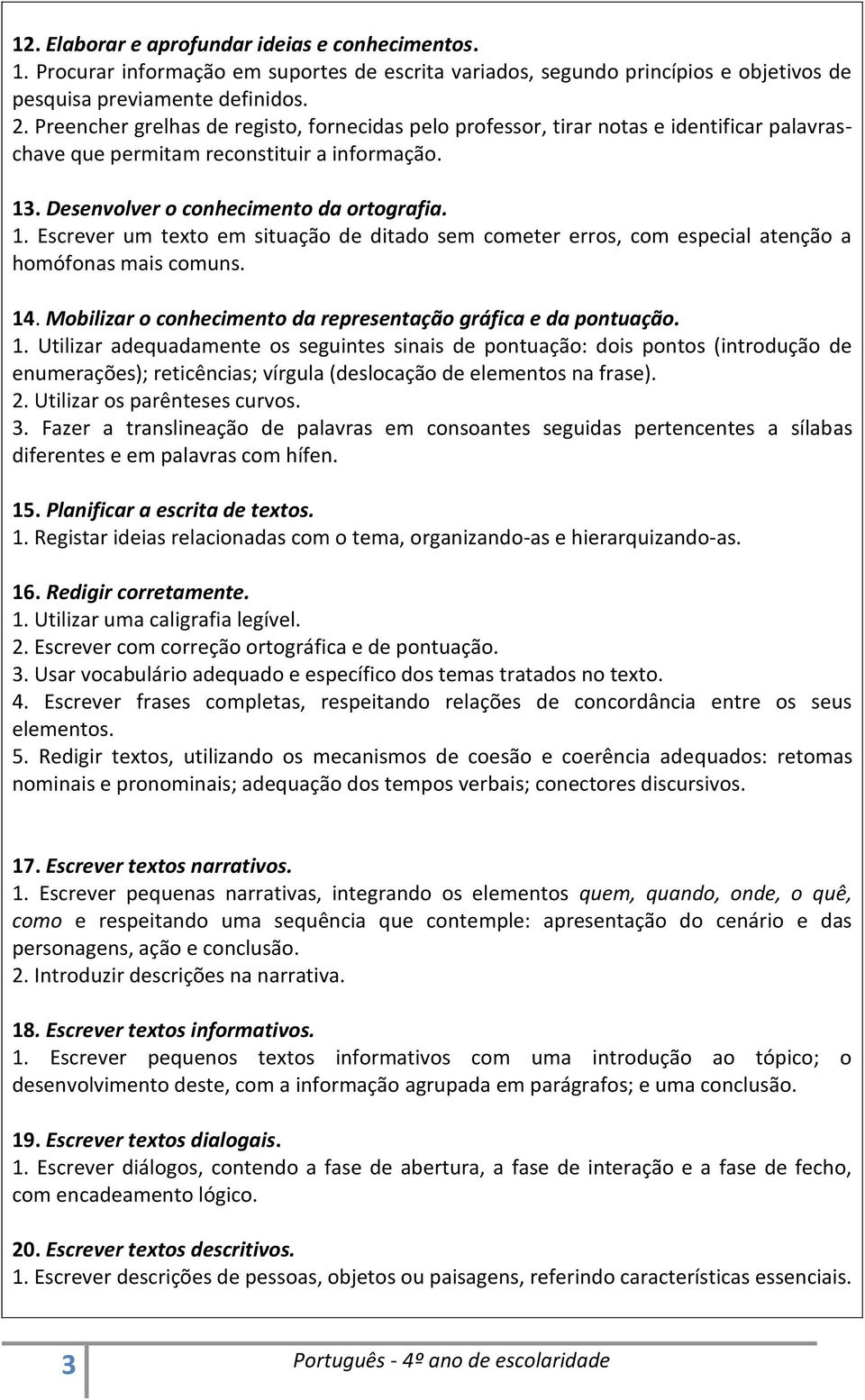 . Desenvolver o conhecimento da ortografia. 1. Escrever um texto em situação de ditado sem cometer erros, com especial atenção a homófonas mais comuns. 14.