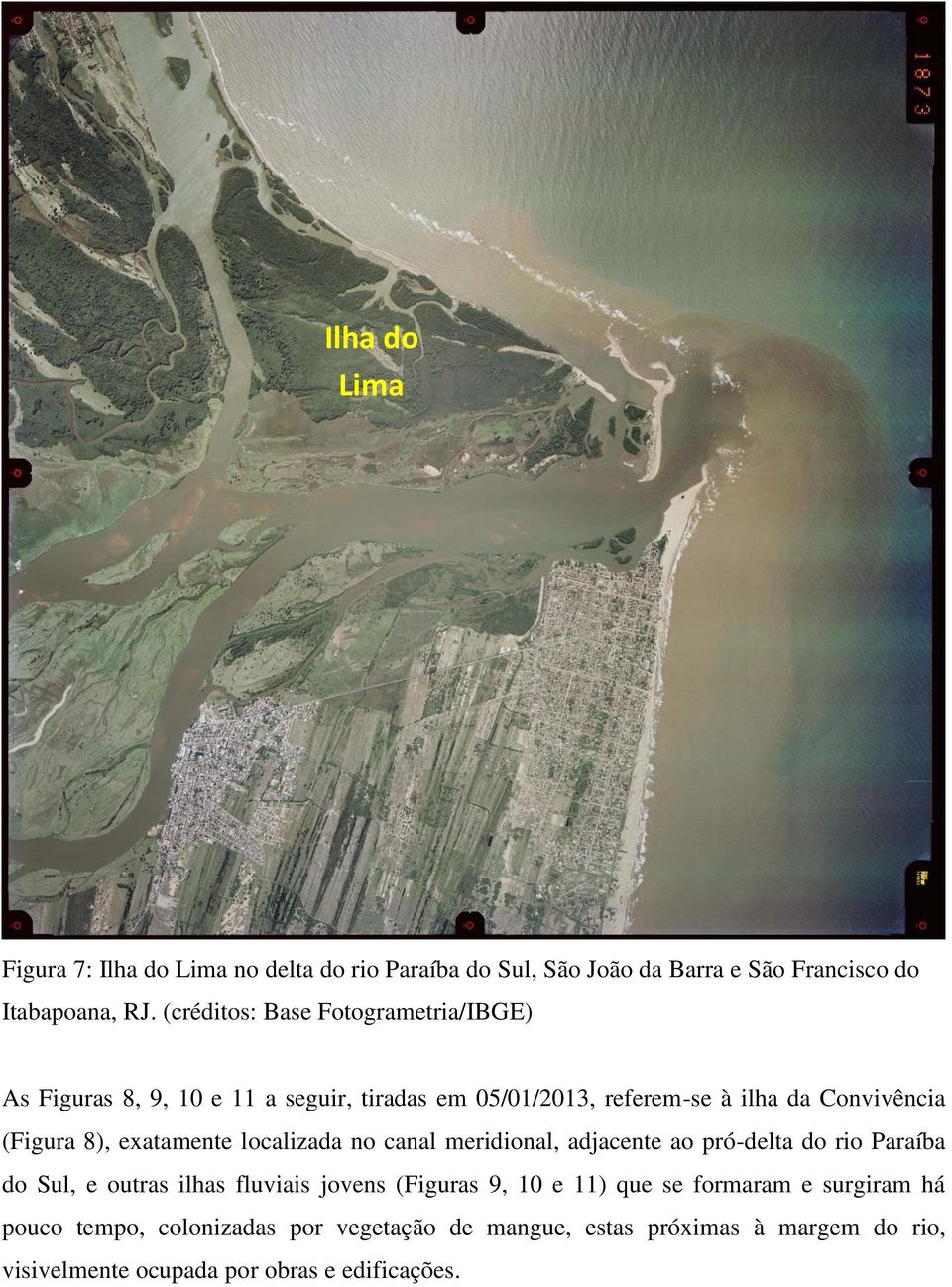 exatamente localizada no canal meridional, adjacente ao pró-delta do rio Paraíba do Sul, e outras ilhas fluviais jovens (Figuras 9, 10 e