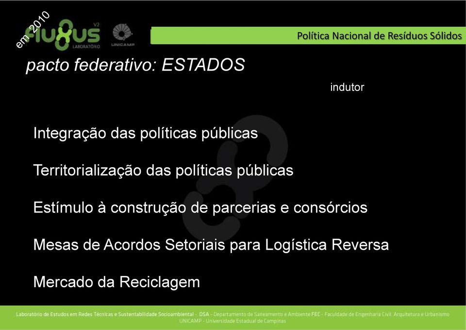 políticas públicas Estímulo à construção de parcerias e consórcios