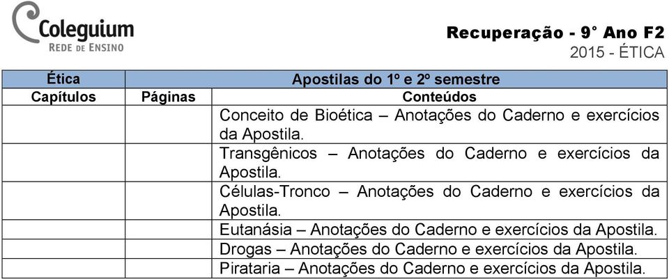 Células-Tronco Anotações do Caderno e exercícios da Apostila.