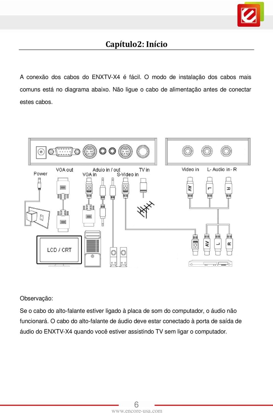 Não ligue o cabo de alimentação antes de conectar estes cabos.