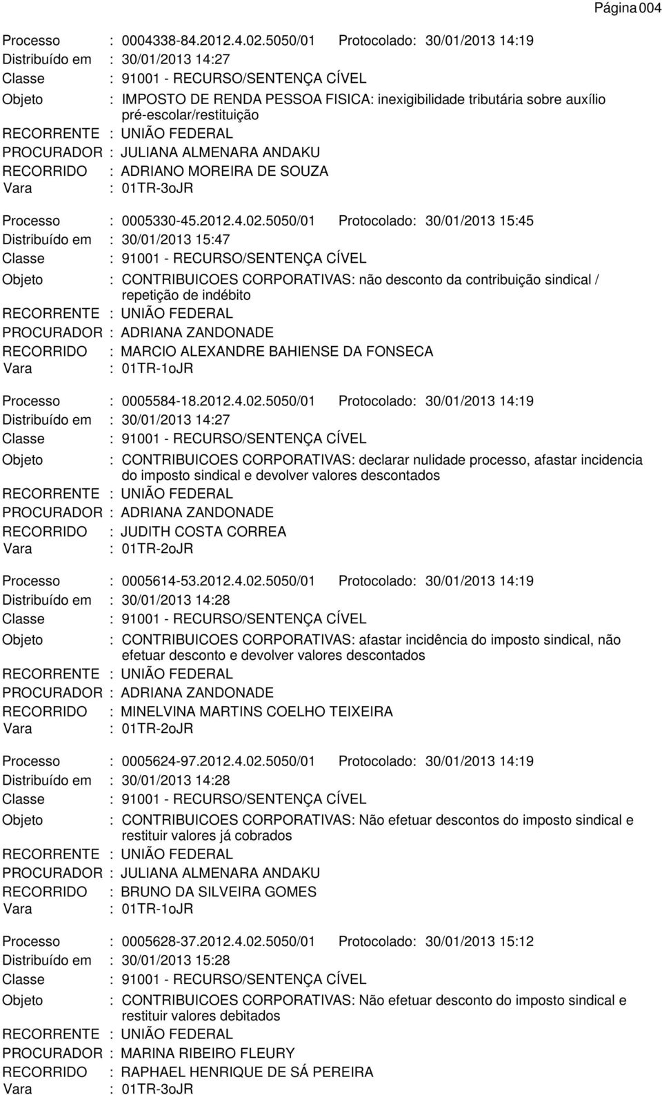 ALMENARA ANDAKU RECORRIDO : ADRIANO MOREIRA DE SOUZA Processo : 0005330-45.2012.4.02.