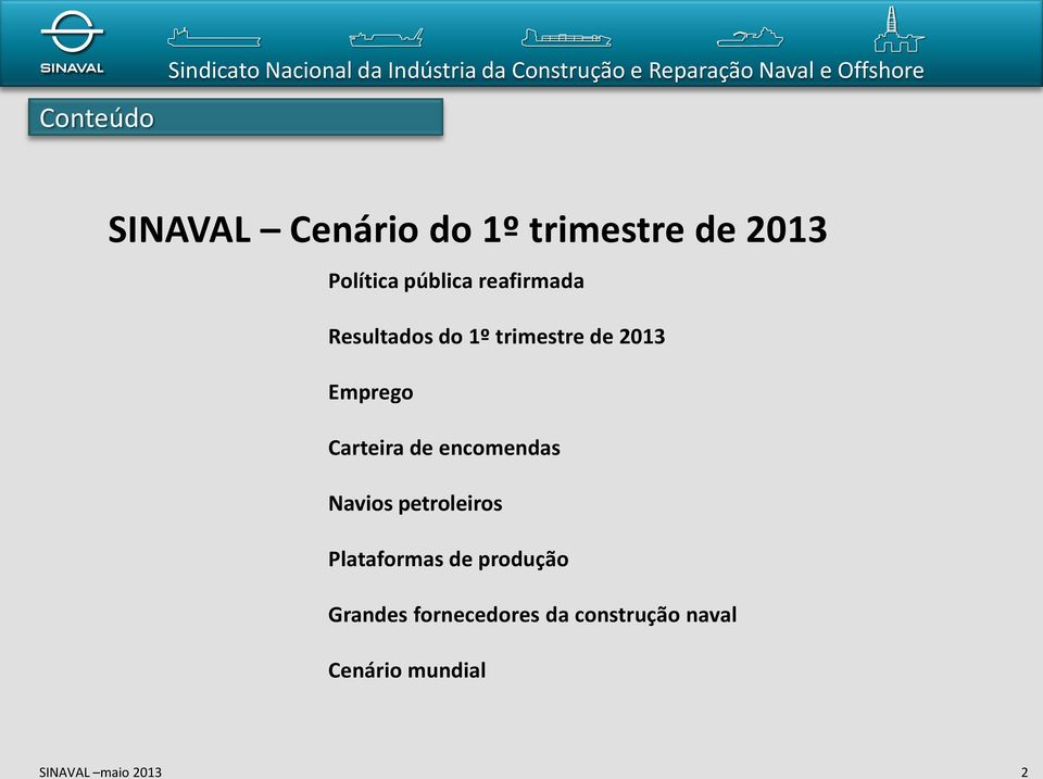 2013 Emprego Carteira de encomendas Navios petroleiros Plataformas de