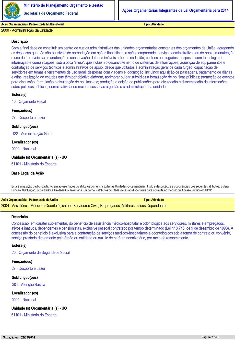 conservação de bens imóveis próprios da União, cedidos ou alugados; despesas com tecnologia de informação e comunicações, sob a ótica "meio", que incluem o desenvolvimento de sistemas de informações,