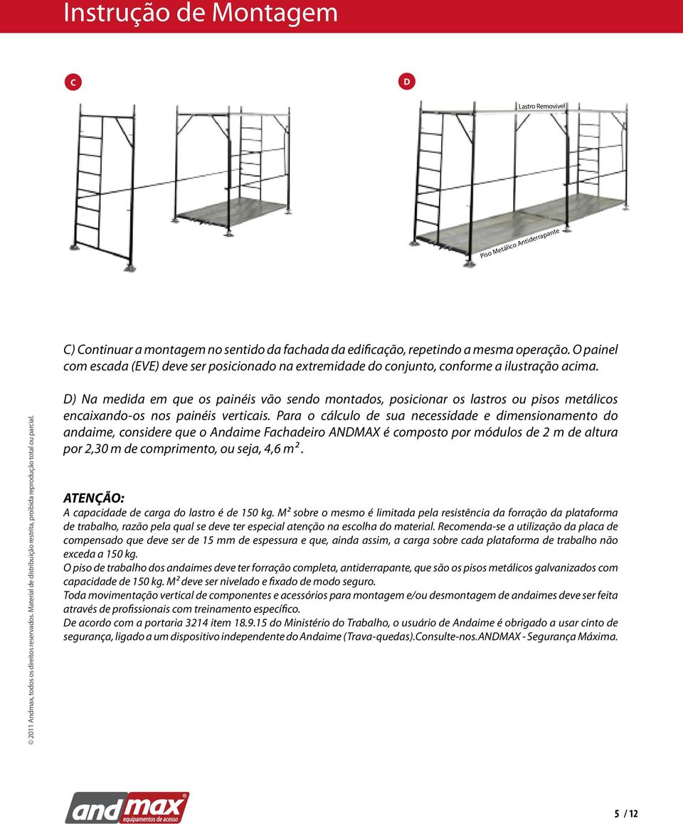 D) Na medida em que os painéis vão sendo montados, posicionar os lastros ou pisos metálicos encaixando-os nos painéis verticais.