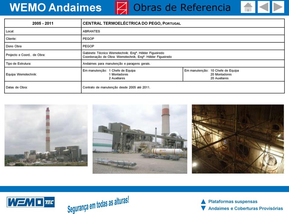 Hélder Figueiredo Coordenação de Obra: Wemotechnik, Engº. Hélder Figueiredo Andaimes para manutenção e paragens gerais.