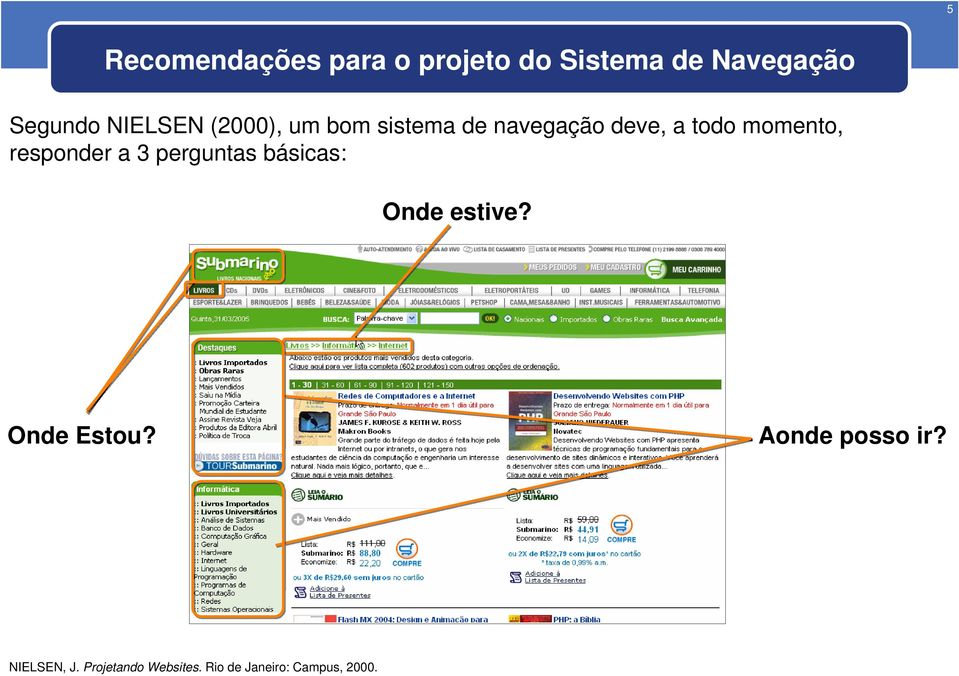 responder a 3 perguntas básicas: Onde estive? Onde Estou?