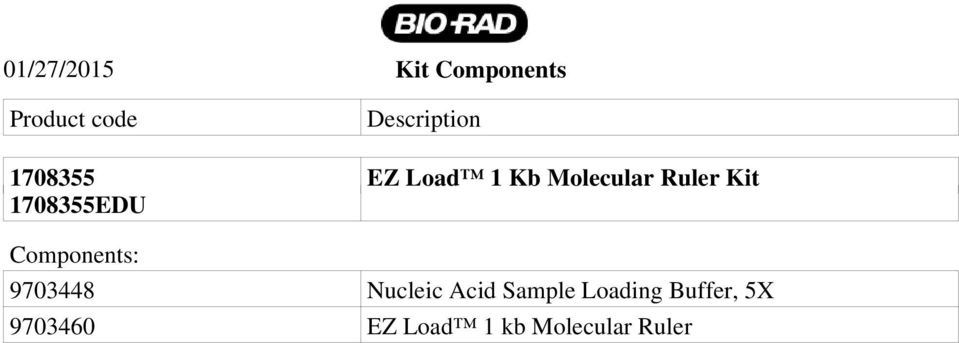 Kit 1708355EDU Components: 9703448 Nucleic Acid