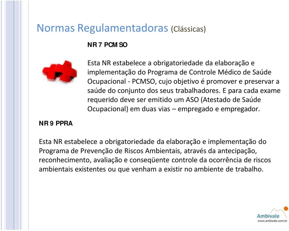 E para cada exame requerido deve ser emitido um ASO (Atestado de SaÉde Ocupacional) em duas vias empregado e empregador.