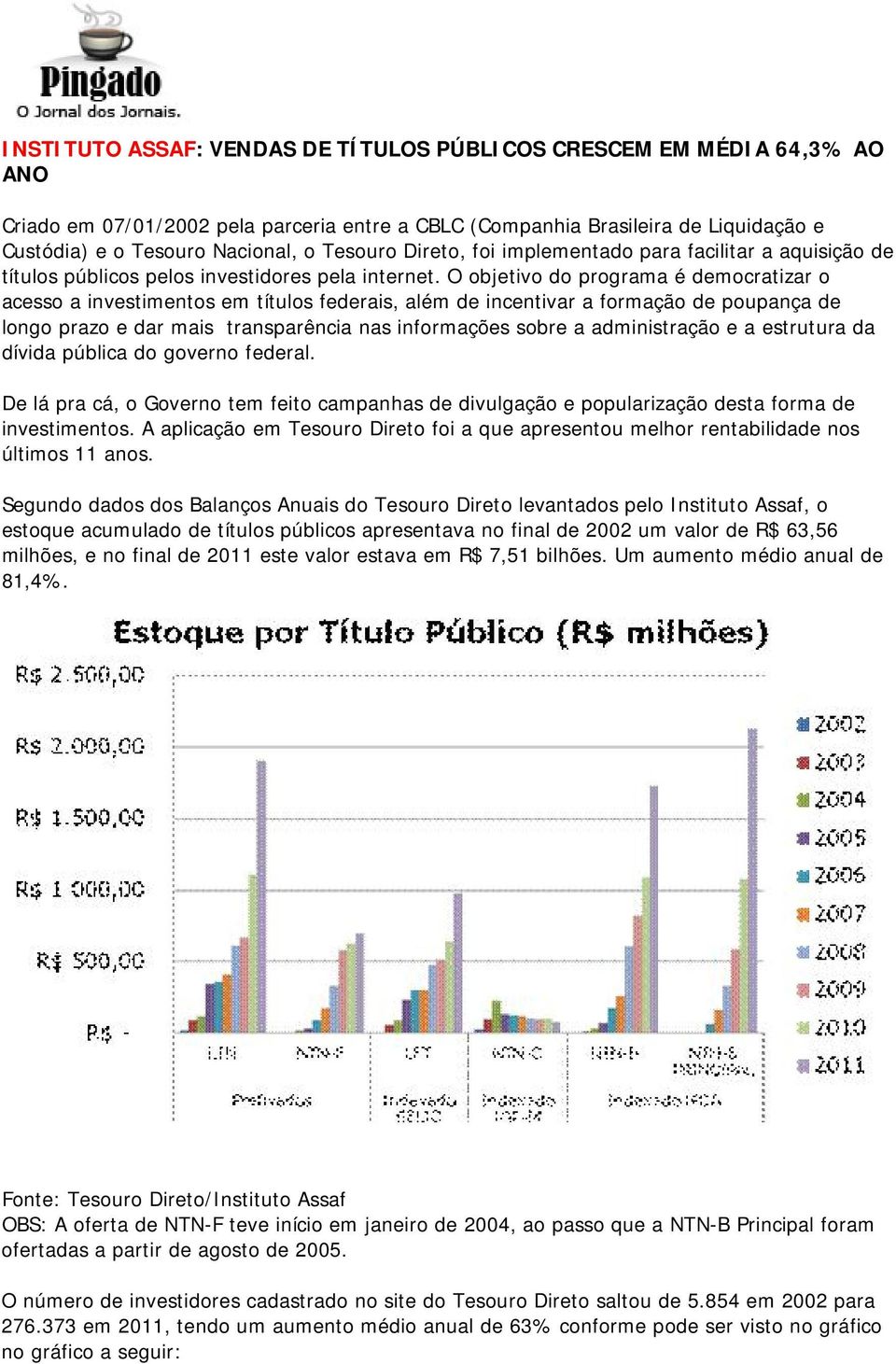 O objetivo do programa é democratizar o acesso a investimentos em títulos federais, além de incentivar a formação de poupança de longo prazo e dar mais transparência nas informações sobre a