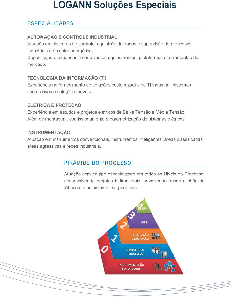 TECNOLOGIA DA INFORMAÇÃO (TI) Experiência no fornecimento de soluções customizadas de TI industrial, sistemas corporativos e soluções móveis.