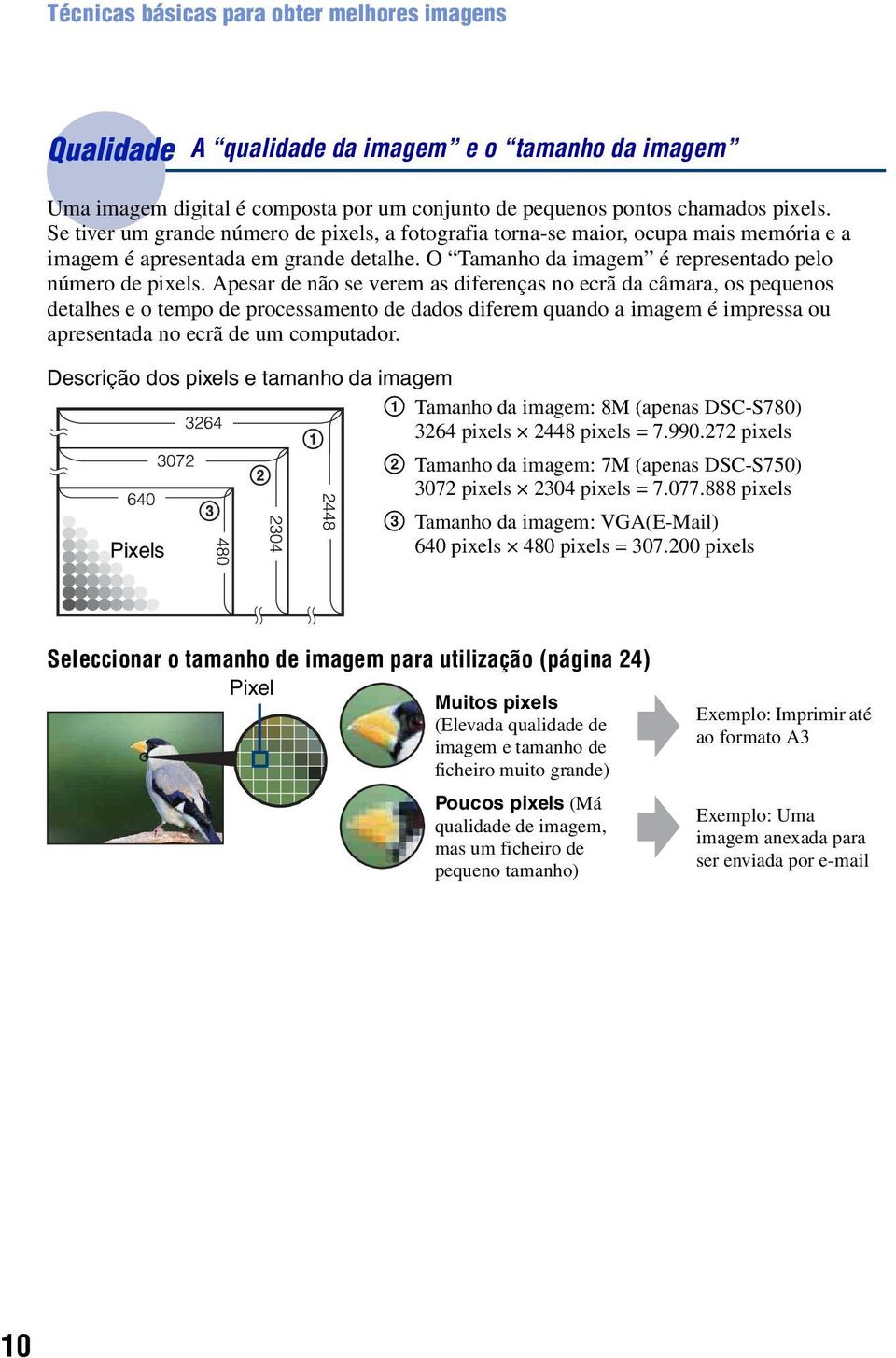 Apesar de não se verem as diferenças no ecrã da câmara, os pequenos detalhes e o tempo de processamento de dados diferem quando a imagem é impressa ou apresentada no ecrã de um computador.