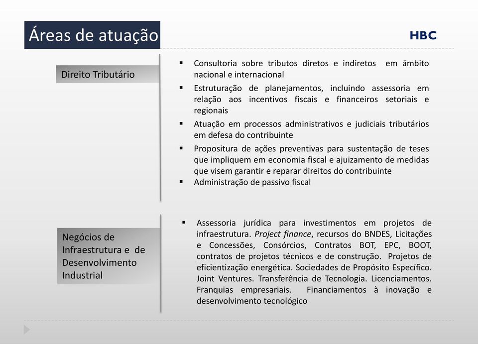 impliquem em economia fiscal e ajuizamento de medidas que visem garantir e reparar direitos do contribuinte Administração de passivo fiscal Negócios de Infraestrutura e de Desenvolvimento Industrial