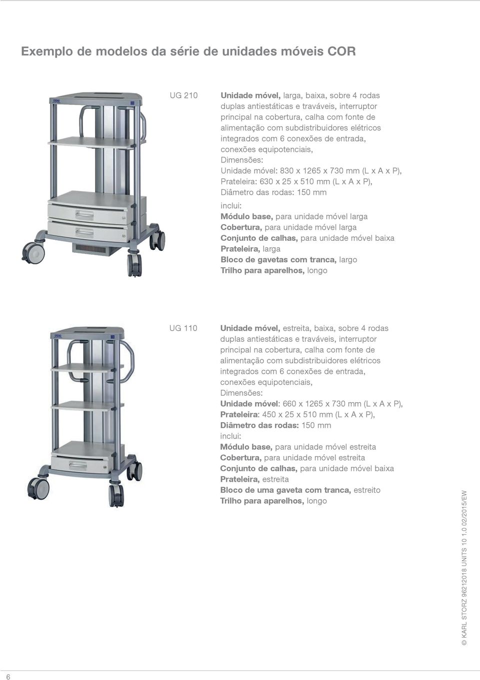 Diâmetro das rodas: 150 mm inclui: Módulo base, para unidade móvel larga Cobertura, para unidade móvel larga Conjunto de calhas, para unidade móvel baixa Prateleira, larga Bloco de gavetas com