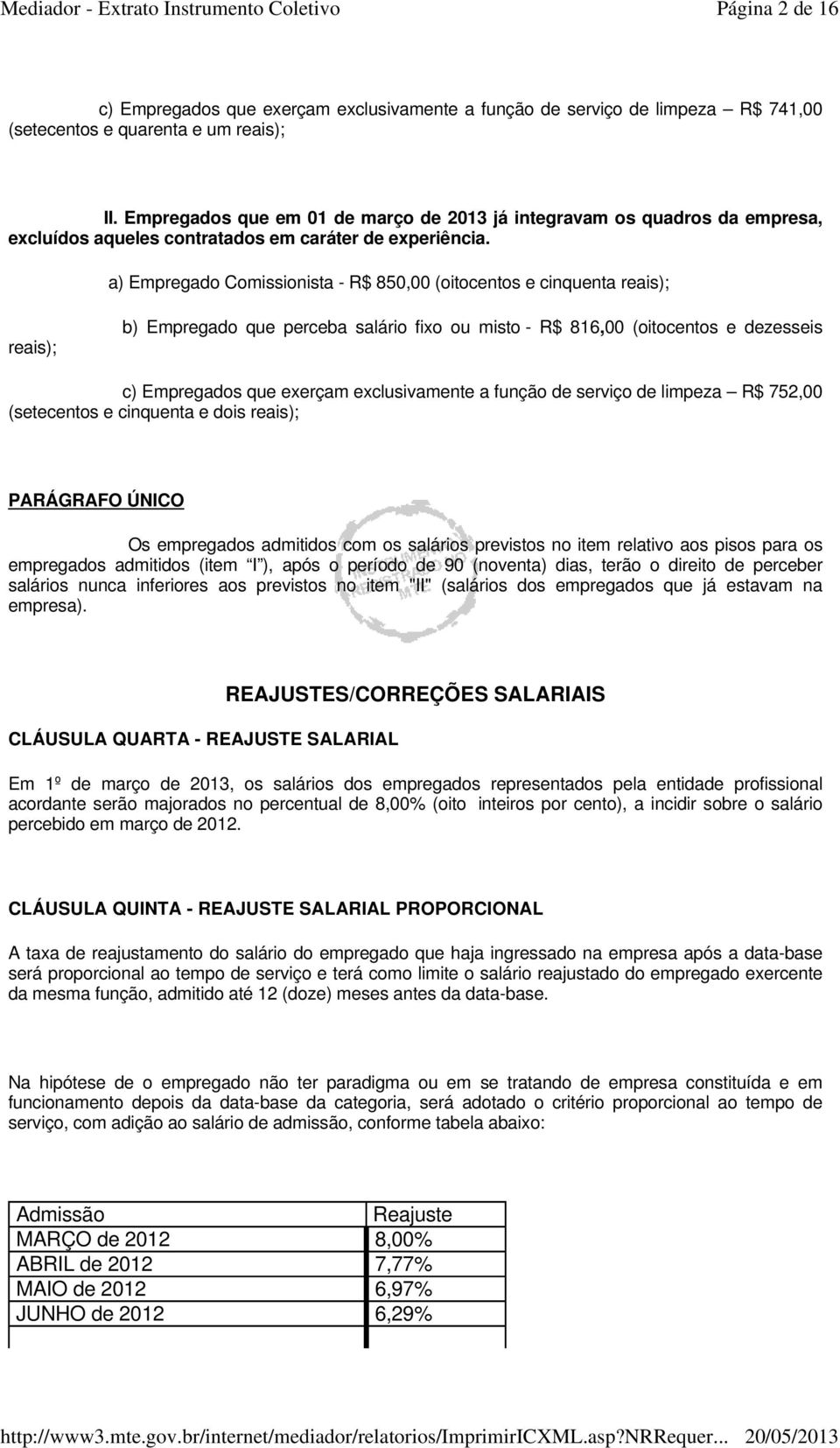 a) Empregado Comissionista - R$ 850,00 (oitocentos e cinquenta reais); reais); b) Empregado que perceba salário fixo ou misto - R$ 816,00 (oitocentos e dezesseis c) Empregados que exerçam