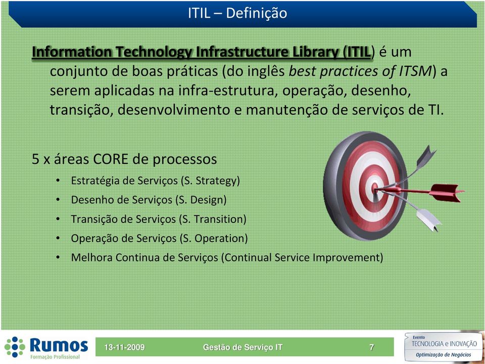 serviços de TI. 5 x áreas CORE de processos Estratégia de Serviços (S. Strategy) Desenho de Serviços (S.
