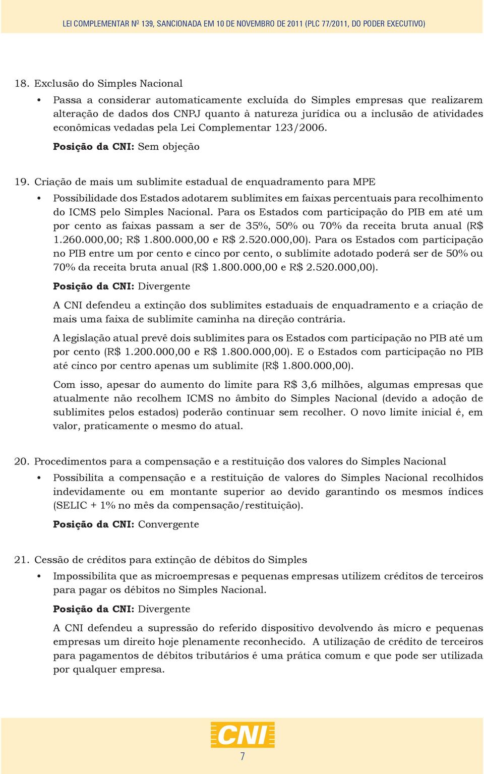 Criação de mais um sublimite estadual de enquadramento para MPE Possibilidade dos Estados adotarem sublimites em faixas percentuais para recolhimento do ICMS pelo Simples Nacional.