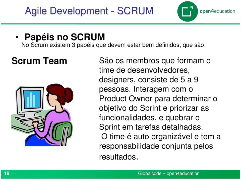 Interagem com o Product Owner para determinar o objetivo do Sprint e priorizar as funcionalidades, e