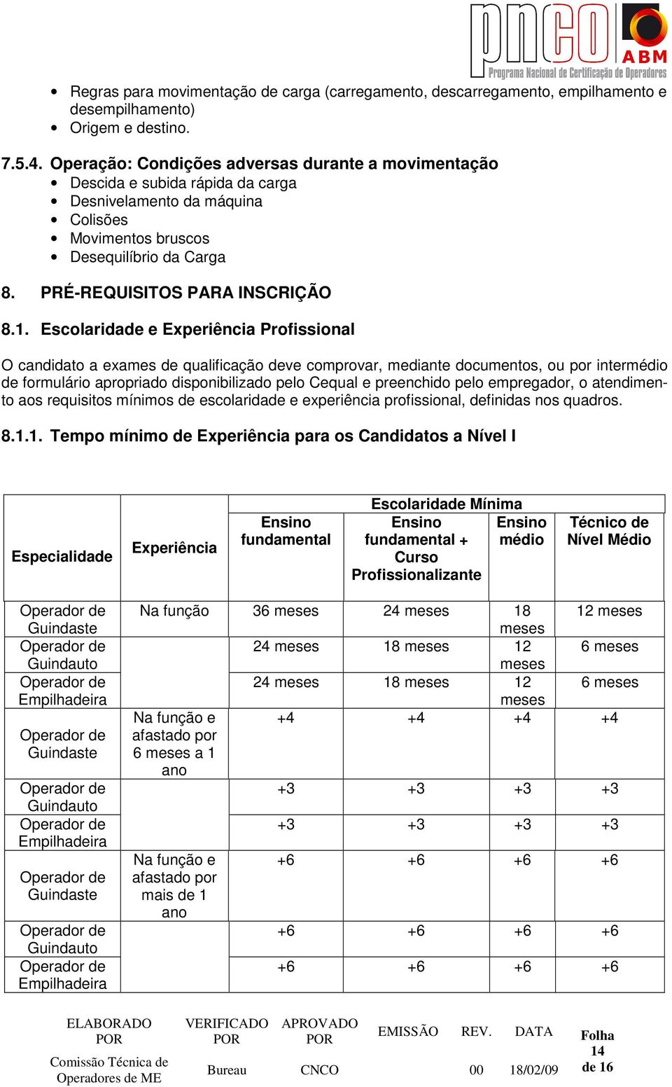 Escolaridade e Experiência Profissional O candidato a exames de qualificação deve comprovar, mediante documentos, ou por intermédio de formulário apropriado disponibilizado pelo Cequal e preenchido