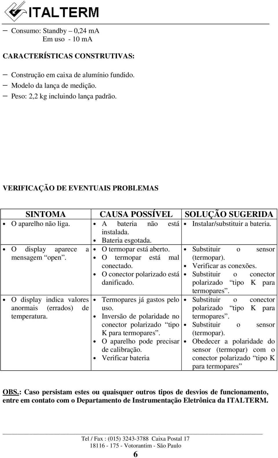 O display aparece a mensagem open. O display indica valores anormais (errados) de temperatura. O termopar está aberto. O termopar está mal conectado. O conector polarizado está danificado.