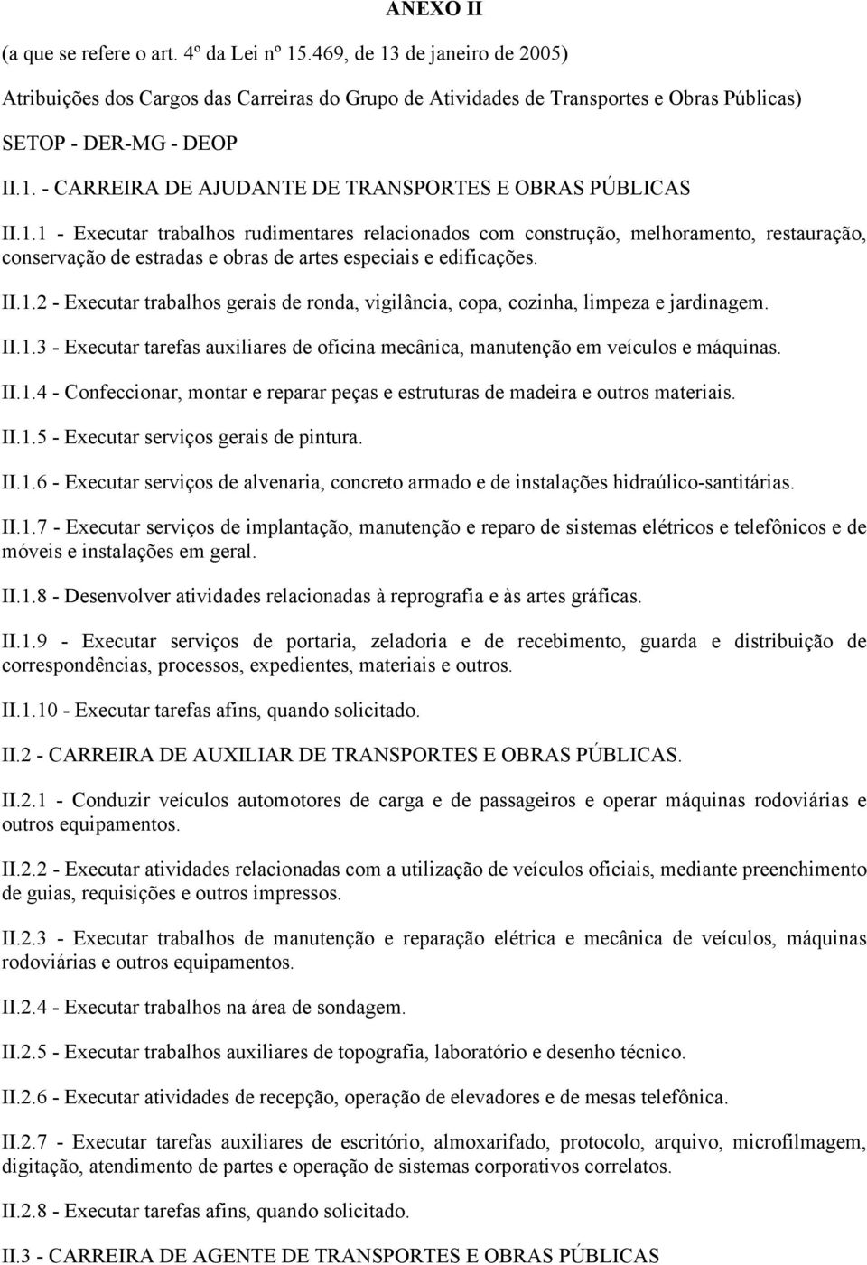 II.1.3 - Executar tarefas auxiliares de oficina mecânica, manutenção em veículos e máquinas. II.1.4 - Confeccionar, montar e reparar peças e estruturas de madeira e outros materiais. II.1.5 - Executar serviços gerais de pintura.