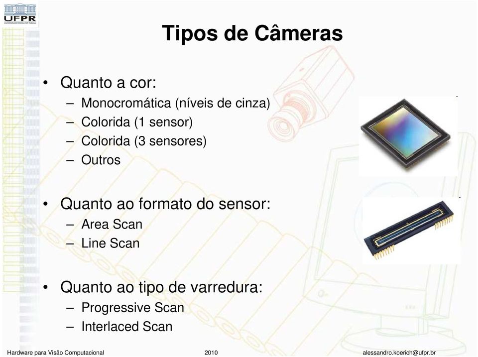 Area Scan Line Scan Quanto ao tipo de varredura: Progressive Scan