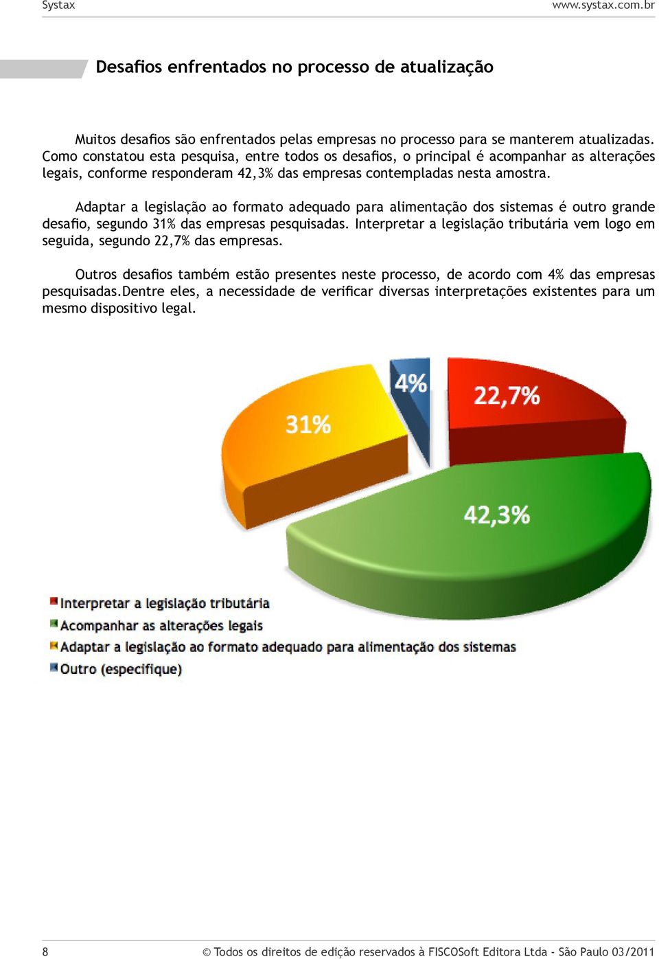 Adaptar a legislação ao formato adequado para alimentação dos sistemas é outro grande desafio, segundo 31% das empresas pesquisadas.