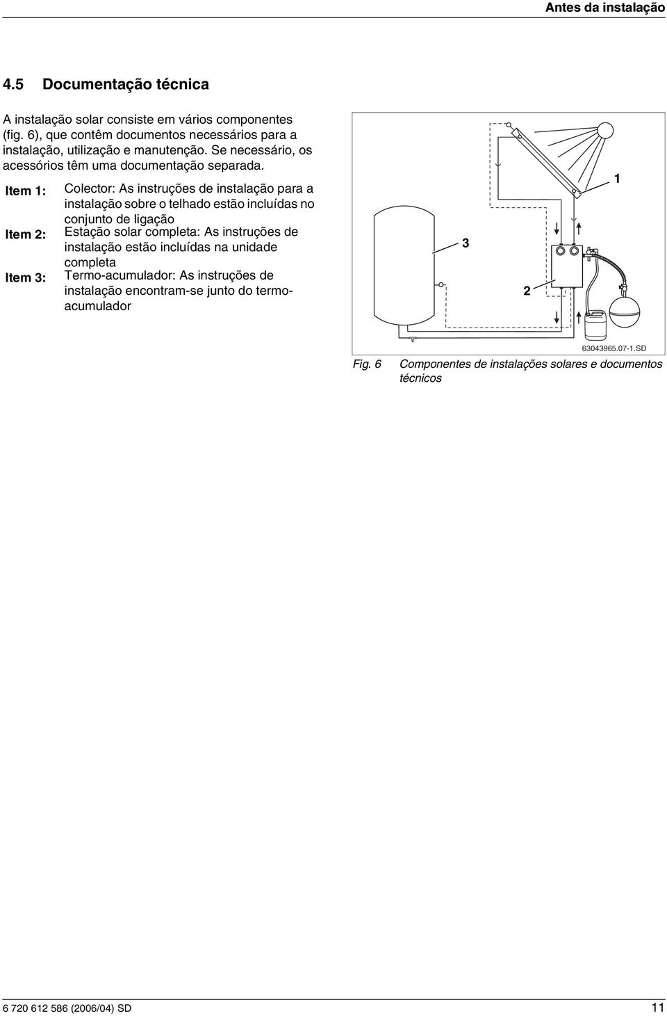 Item : Item : Item : Colector: As nstruções de nstalação para a nstalação sobre o telhado estão ncluídas no conjunto de lgação Estação solar completa: As